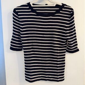 Uniqlo Black and White Striped Merino Wool Sweater